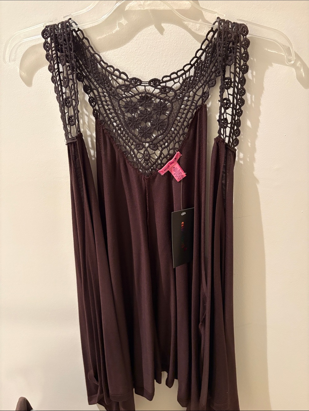 Extra Touch Crochet-Back Sleeveless Slip in Deep Brown